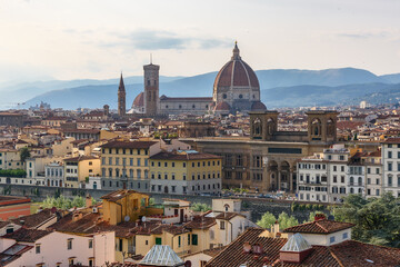 Fototapeta na wymiar Florence, Italy - June 28, 2023: Panorama of Florence in Italy. Aerial view of Florence city in Italy.