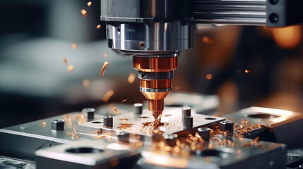 Fototapeta na wymiar CNC milling machine Process, The CNC lathe produces steel parts for the automotive manufacturing process, metal