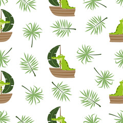 Cartoon crocodile on little boat seamless pattern. Baby print