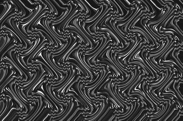 Fototapeta premium 3D Pattern Flow of liquid grey metallic substance on a black fluid, background, art