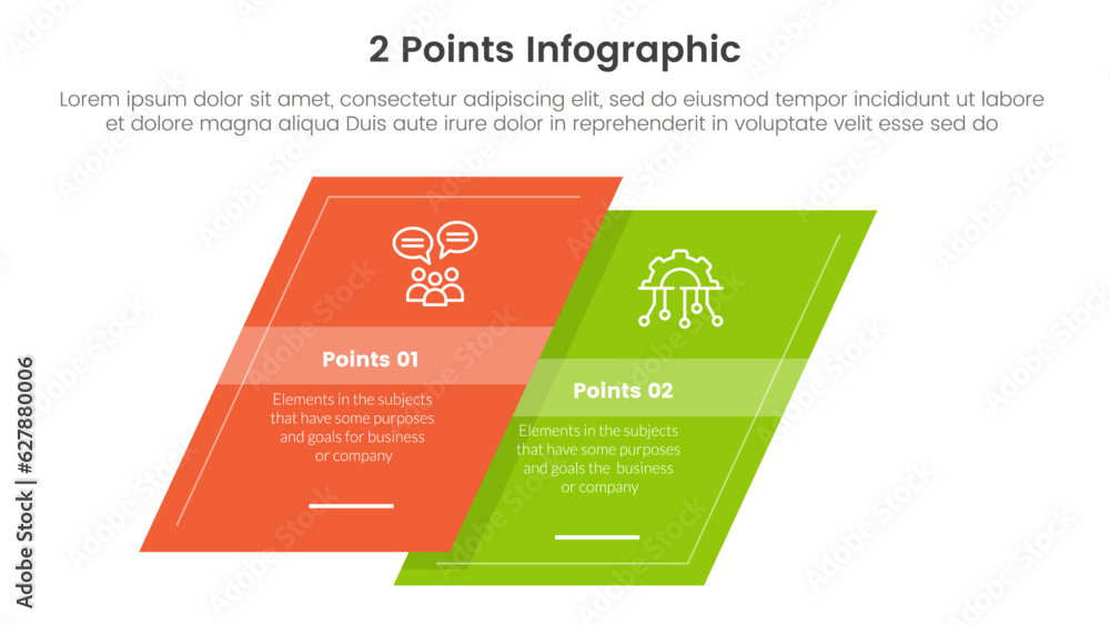 Poster versus or compare and comparison concept for infographic template banner with skewed square shape wi