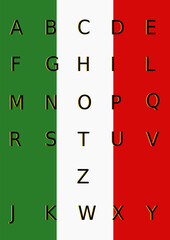 The Italian Alphabet on the Italian flag