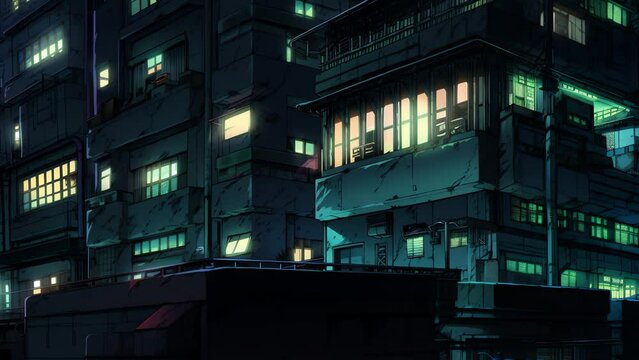 dark alley slum area suitable for cyberpunk neo noir anime footage