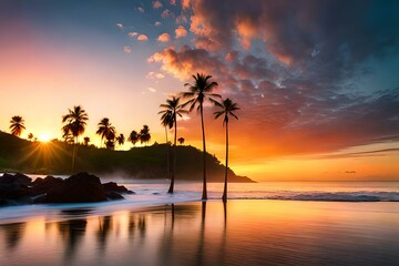 sunset on the beach with a majestic view of the ocean