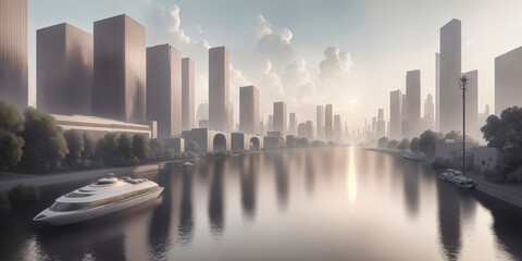 Panoramic view of futuristic morden city skyline.