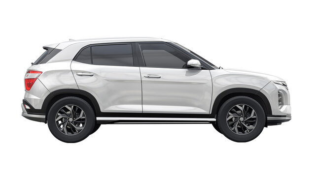 UK, London. July 1, 2023. Hyundai Creta 2022. White compact-size SUV for family and work on a white background. 3d illustration.