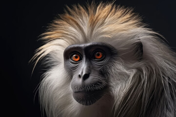 Portrait of a beautiful African Macaque in close-up Macro photography on dark background. 