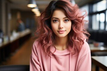 Obraz premium Pretty Korean girl in an advertisement - portrait shot