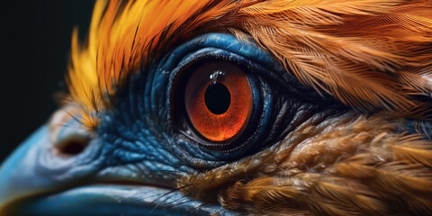 Image of a colorful exotic bird in close-up Macro photography.