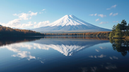Landscape picture Fuji mountain with reflection in lake