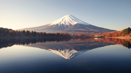 Fototapeta na wymiar Landscape picture Fuji mountain with reflection in lake