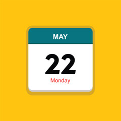 monday 22 may icon with yellow background, calender icon
