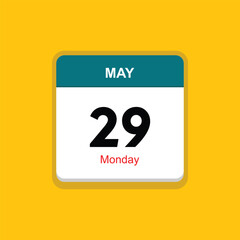 monday 29 may icon with yellow background, calender icon