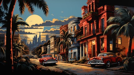 Havana Nights: A Captivating Nightlife Illustration, generative ai - obrazy, fototapety, plakaty