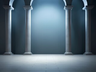 Universal minimalistic light blue background with pillars and arches
