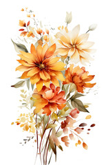 Beautiful bouquet of autumn flowers in watercolor. Generative AI.