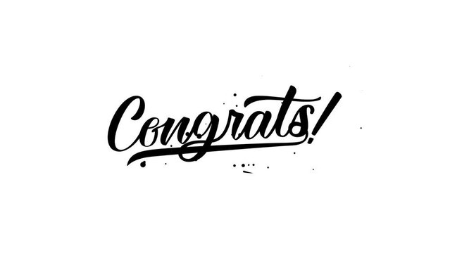 Congrats text animation. congrats calligraphy lettering in black color isolated on white background. Great for celebration, events, etc.