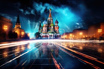 Obraz premium The beauty of Moscow Russia by night abstract style