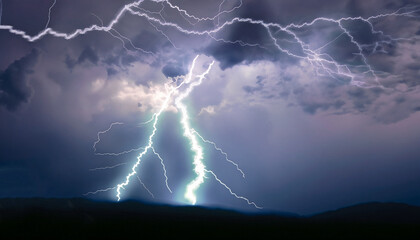 Fototapeta na wymiar Lightning, thunder cloud dark cloudy sky