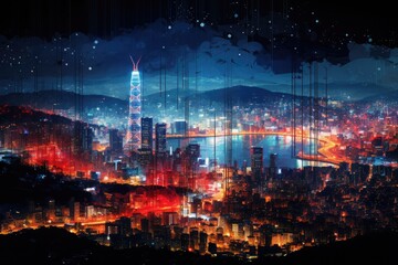 The beauty of Seoul South Korea by night abstract style