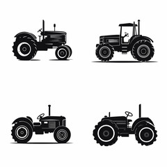 Simple 2d black silhouette Vintage , black accents, flat, sharper, white background, vector , antique tractor silhouette - obrazy, fototapety, plakaty