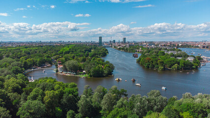 Fototapeta na wymiar Berlin, Spreepark, River and Boats, View From Above