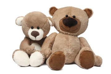 Cute teddy bears isolated on white. Child`s toy