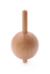 One wooden spinning top isolated on white. Toy whirligig