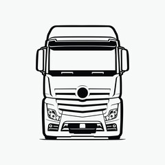 Truck Front View Vector. Silhouette Monochrome European Semi Truck Vector Isolated © bonky