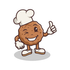 Logo Illustration of Playful Meatball Character Vector Design Concept.