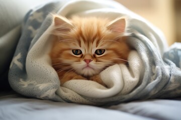 cute little kitten in a blanket. ai generative