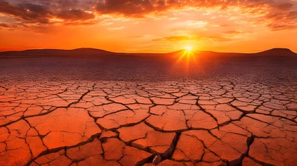 Wandcirkels aluminium 砂漠のひび割れた土壌、 地球温暖化、干ばつ｜Desert cracked soil. global warming. drought.  Generative AI © happy Wu 