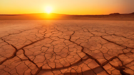 砂漠のひび割れた土壌、 地球温暖化、干ばつ｜Desert cracked soil. global warming. drought.  Generative AI