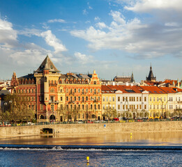 Obraz premium Prague Stare Mesto embankment view from Charles bridge