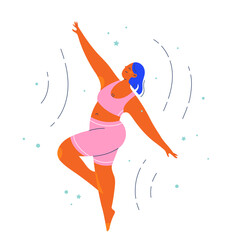 Woman character in a balancing dancing pose. Flat colorful people vector illustration.  © Alena
