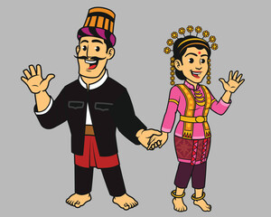 Indonesian Native Aceh Tribe Man and Woman in Traditional Costume