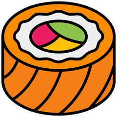 sushi roll outline color icon