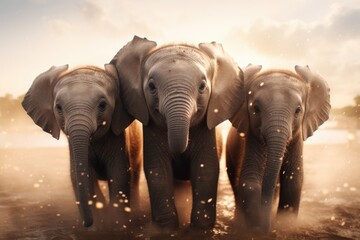 Fototapeta na wymiar three little cute baby elephants. ai generative