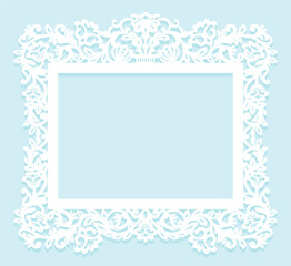 Laser cut panel design. Frame with flowers and branches. Ornate vintage border template for laser cutting, wood carving, cardmaking, wedding invitations, stencils, cutting paper.