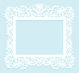 Laser cut panel design. Frame with flowers and branches. Ornate vintage border template for laser cutting, wood carving, cardmaking, wedding invitations, stencils, cutting paper.