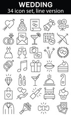Set of outline wedding icons. Minimalist thin linear web icons bundle. vector illustration.