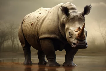 Zelfklevend Fotobehang ai generated rhinoceros illustration © Irina