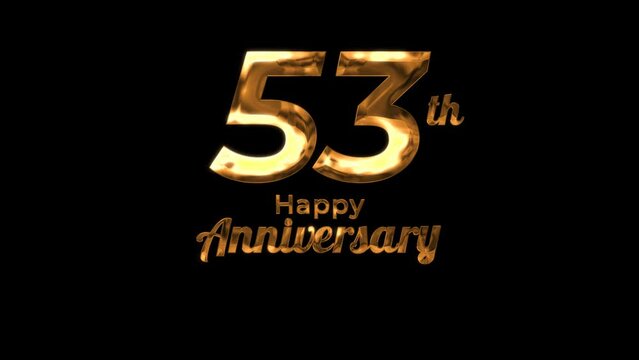 Animated text happy anniversary  53th gold 4K, birthday, celebration, moment, gold moment
