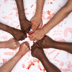 Blood on your hands, women of diversity  protesting for choice. 