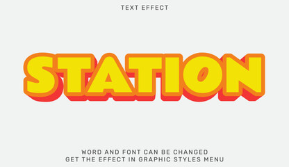 Station text effect template in 3d design. Text emblem for advertising, branding, business logo