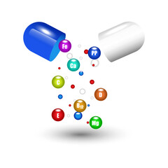 Open capsule vitamins. Science medic concept. Vector illustration. EPS 10.