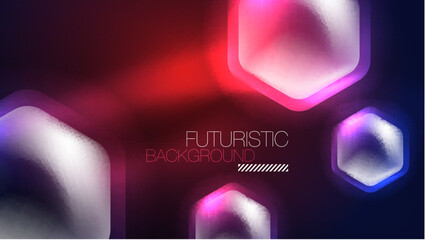 Glowing blue neon hexagons in dark space. Digital technology cyberspace hi-tech techno abstract background template