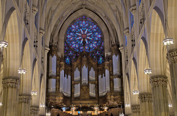 indoors of the St. Patrick's cathedral, near Rockefeller center, New York, USA