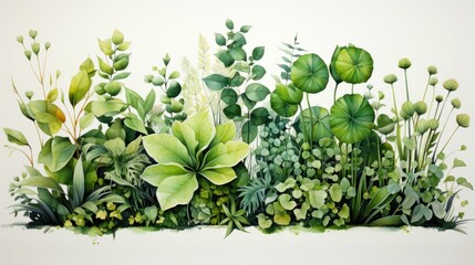 Botanical Serenity: Watercolor Plant Illustration, generative ai