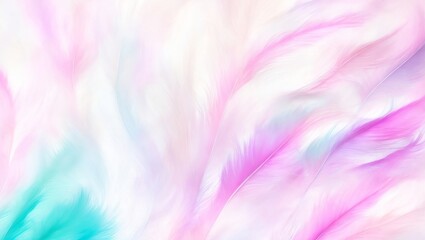 Fototapeta na wymiar An abstract background of pretty pink and cyan-colored feathers. Modern concept soft fur illustration